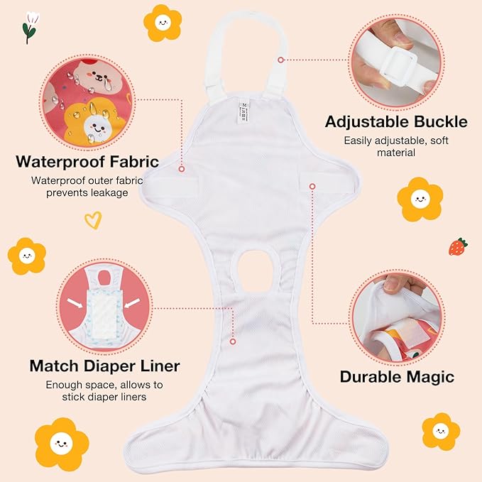 MICOOYO Dog Diaper Onesie Sanitary Pantie with Adjustable Suspender Washable Dog Period Panties Doggie Diapers Pet Underwear Female Dogs Diapers for Heat (Animals, S/M)