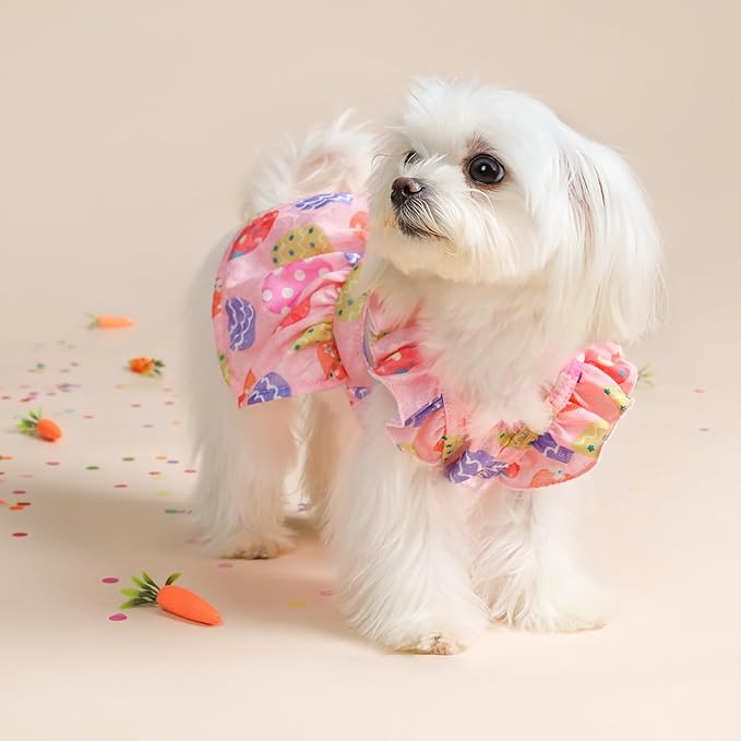 Fitwarm Easter Egg Dog Dress, Holiday Dog Clothes for Small Dogs Girl, Pet Easter Outfit, Pink, Yellow, Purple, XS