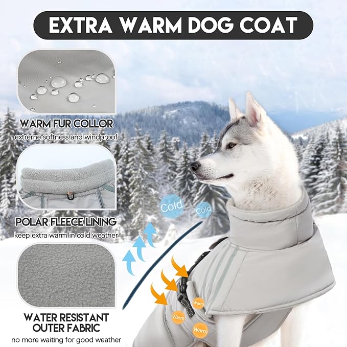 Warm Dog Coat, Reflective Adjustable Dog Jacket, Furry Turtleneck Winter Coat Thicken Dog Fleece Vest, Waterproof Windproof Dog Cold Weather Coats with Buckle for Puppy Small Medium Large Dogs