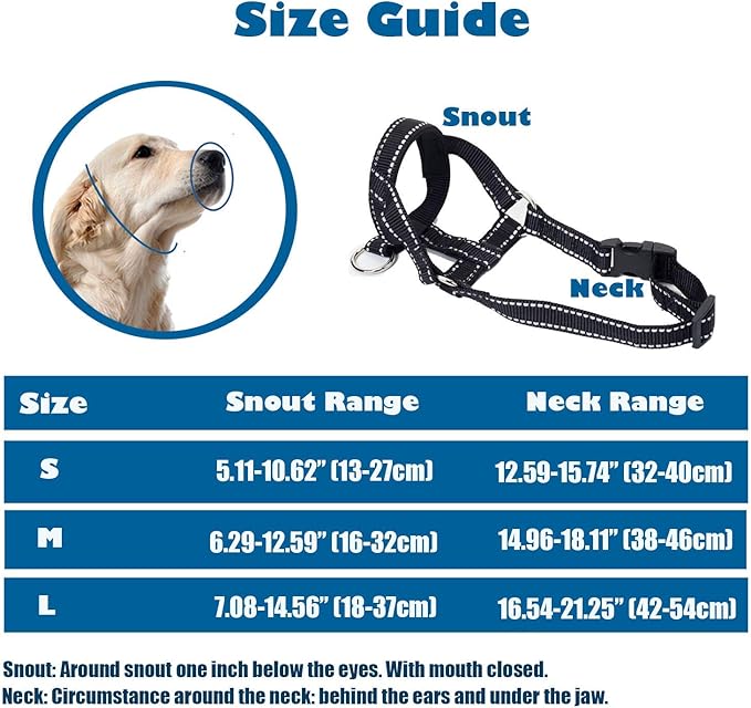 Dog Head Collar with Reflective Fabric, Adjustable Dog Head Harness to Prevent Pulling for Small Medium and Large Dogs(S, Black)