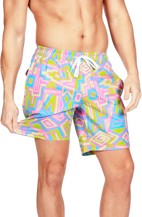 Tipsy Elves Men's Stretch Swim Trunks 7 Inch Inseam 4-Way Stretch with Mesh Liner - Quick-Dry Funny Swimwear Bathing Suit