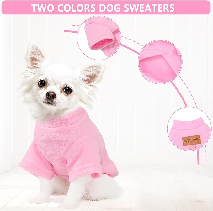 2 Pieces Dog Sweater Fleece Dog Winter Clothes for Small Dogs Boy Girl Turtleneck Puppy Sweatshirt Pet Clothing Pullover Sweaters Cat Apparel (Beige+Light Pink, X-Large)