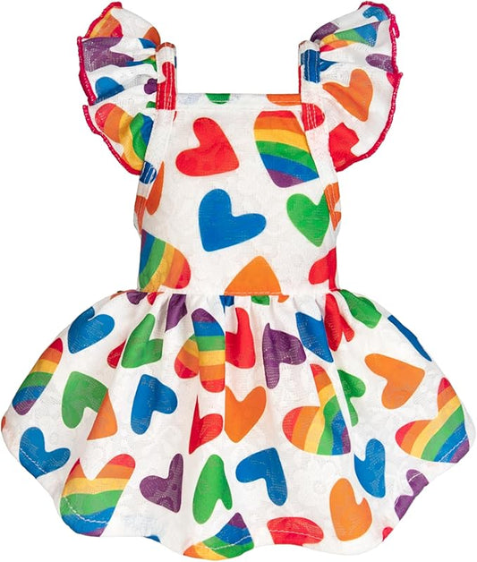 Fitwarm Colorful Heart Dog Dress, Summer Clothes for Small Dogs Girl, Cute Pet Rainbow Outfit, Red, Yellow, Blue, Green, White, XXS