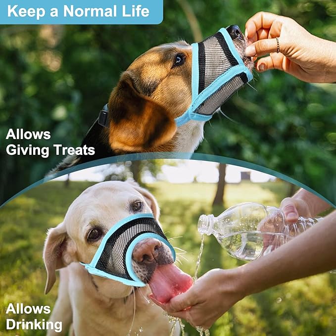 LUCKYPAW Dog Muzzle, Mesh Muzzle for Small Medium Dogs, Soft Mouth Cover to Prevent Biting Chewing, Drinkable Breathable Adjustable Puppy Mouth Guard(XS, Baby Blue)