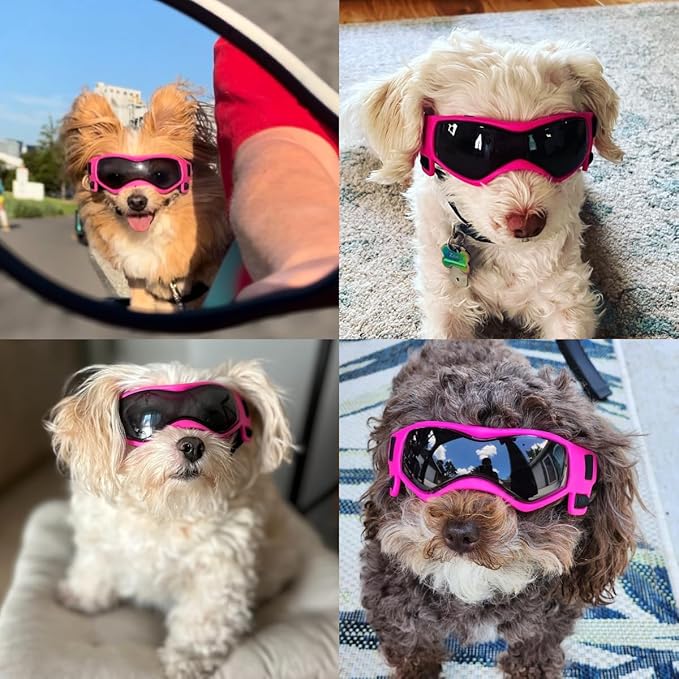 LESYPET Small Dog Sunglasses Dog Goggles UV Wind Dust Protection Pet Sunglasses Eye Protection for Outdoor Walking Riding, Pink S