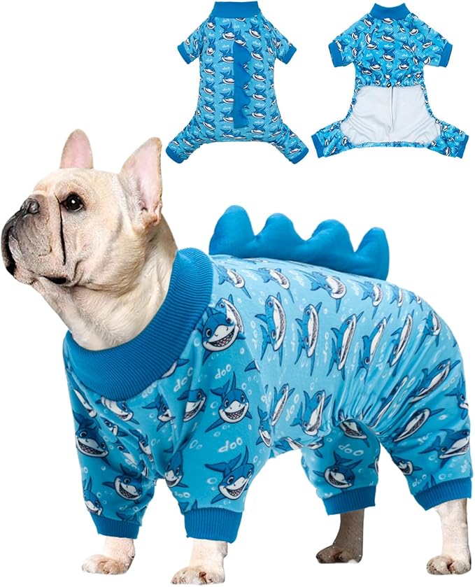 CuteBone Shark Costume Dog Pajamas, Stretchy Spandex Crystal Velvet Sleepwear Coat for Small Dogs, Soft & Warm Pet Outfit Clothes for Cold Weather, Cozy Pullover Design COSP07L