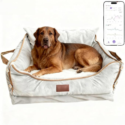Smart Pet Bed with Health Monitoring System, Gray Orthopedic Dog Sofa, Digital Display, Heart Rate Detection, Sleep Tracking, Cloud Connected (Gray, X-Large)
