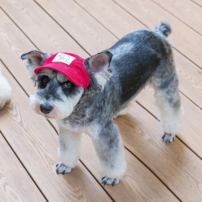 Pet Dog Baseball Cap, Cat Hat, Cat Dog Sun Cap with Ear Holes, Adjustable Puppy Outdoor Sun Hat (Red, Large)