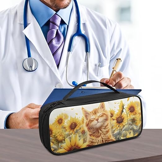 Gomyblomy Stethoscope Carrying Case Compatible with Classic III, Lightweight II S.E and More, Cat Sunflower Stethoscope Case Holder Storage Bag with Extra Room for Nurse Accessories