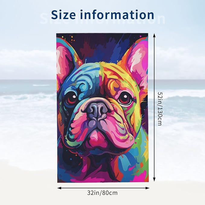 Colorful Pug Beach Towel Dog Sand-Free Microfiber Bath Towel Ultra Soft Quick Dry Pool Towel Absorbent Towel Lightweight Towel for Outdoor Bathroom Swimming Decor 31inx51in