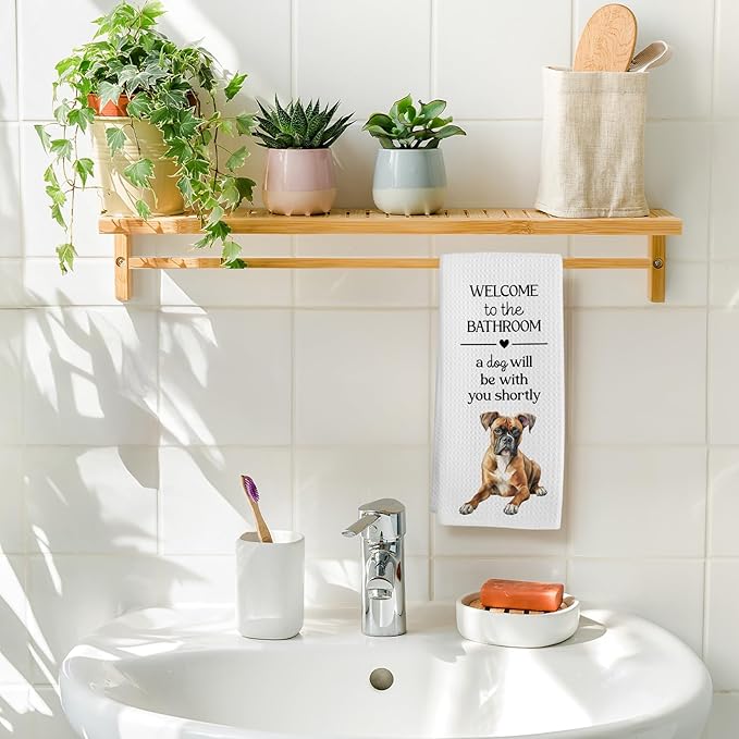 Funny Boxer Dog Hand Towels, Boxer Gifts for Women Hand Towel, A Dog Will Be with You Shortly Decorative Towels Bath Towel for Bathroom, Funny BoxerDog Bathroom Decor, 16x24in