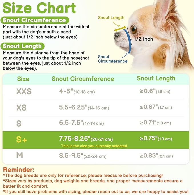 Mayerzon Short Snout Dog Muzzle for Small Medium Dogs, Soft & Sturdy Fabric, Anti Excessive Biting Chewing, Suits Chihuahua Shih Tzu Maltese for Grooming Vet Visits Walk, Allows Drinking(Blue, S+)