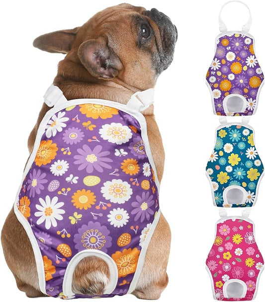 3 Pack Washable Female Dog Diaper Onesie Sanitary Pantie with Adjustable Suspender, Reusable Fixed Doggie Diapers, Super Absorbent Leakproof for Small Medium Large Dog in Heat Cycle M