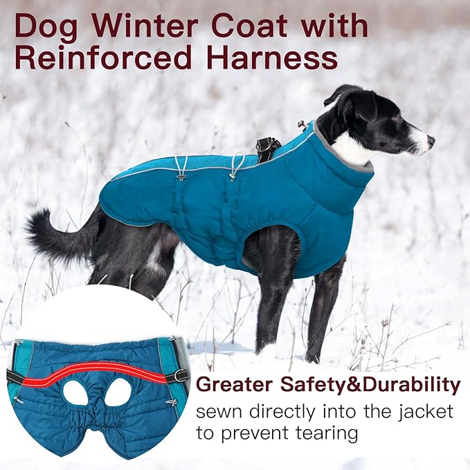 Dog Coat - Large Dogs Winter Jacket, Warm Zip Up Snowsuit, Reflective, Water-Resistant, Green