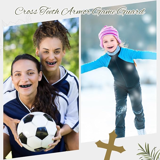 Yaomiao 2 Pcs Cross Mouth Guards Christian Teeth Armor Sport Game Guard & Case Religious Mouth Guard Football Basketball Baseball Wrestling Lacrosse Rugby Boxing Taekwondo