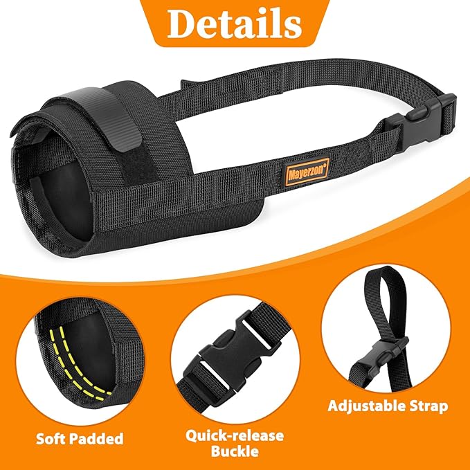 Mayerzon Dog Muzzle for Large Medium Small Dogs, Adjustable Fit, Soft & Sturdy Fabric, Prevents Fierce Barking Biting Chewing, Ideal for Grooming Walking Vet Visits, Allows to Pant Drink (Black, L)