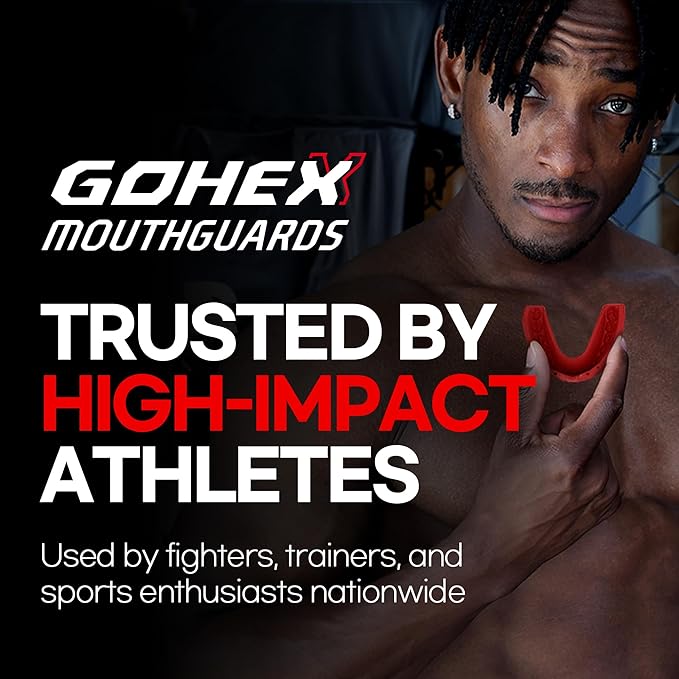 GOHEX Sports Mouthguard for Adults – Shock-Absorbing Mouth Guard with Chin Guard for All Contact Sports, Boxing, Lacrosse, Football, Hockey, MMA, and Martial Arts (Red)