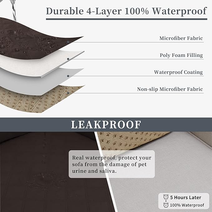 Easy-Going Waterproof Sectional Couch Covers with Chaise 2-Piece Non Slip L Shape Sofa Cover for Dogs Leakproof Furniture Protector Cover with Adjustable Strap for Pets (X-Large, Chocolate)