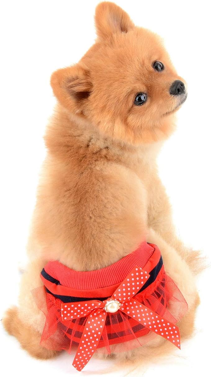 SELMAI Adorable Dog Physiological Shorts Diaper for Dogs Female in Heat Reusable Washable Doggy Kitten Underwear Pants for Small Medium Puppy Cat Girl Doggie Menstrual Nappies All Seasons Red L