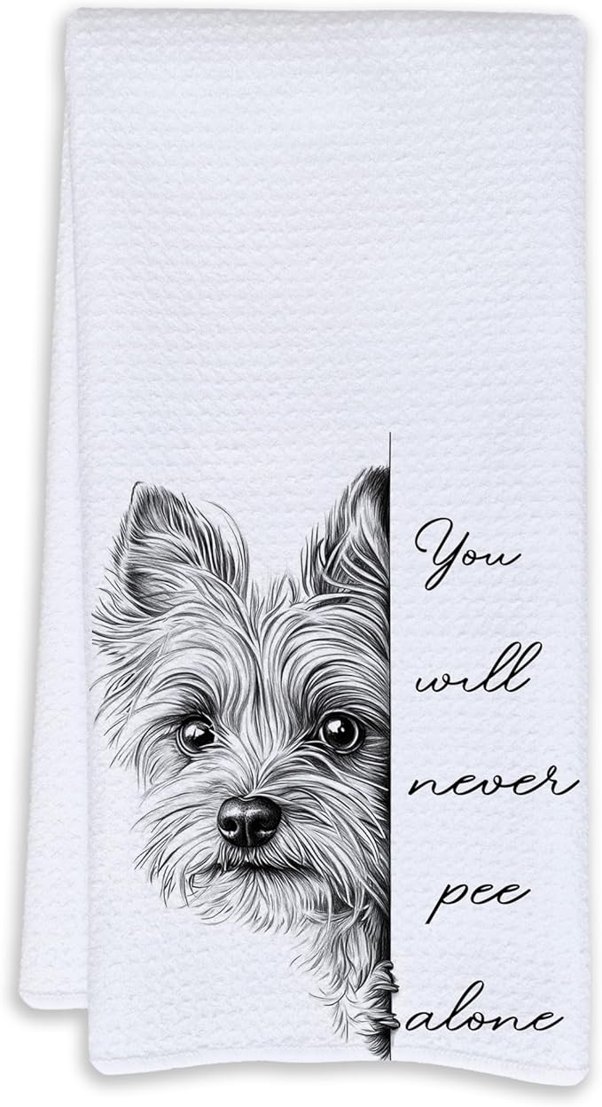 Cabana Bro Funny Yorkshire Terrier Bathroom Hand Towels, Yorkie Gifts for Women, You Will Never Pee Alone Funny Yorkie Dog Hand Towels for Bathroom Washroom Decor, Dog Lovers Mom Gifts, 16x24 Inch