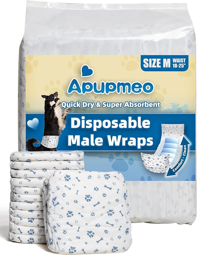 Dog Diapers Male Wraps, Disposable Male Dog Diaper, Super Absorbent Doggie Diapers for Boy Dogs with Incontinence Marking or Excitable Urination(M, 20)