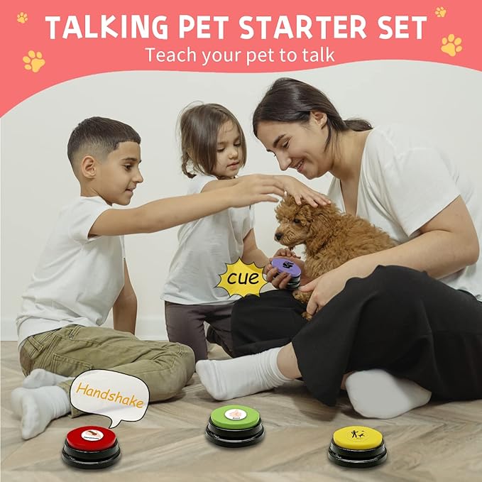 Pet Training Buttons for Communication, 8 Color Voice Recording Dog Buttons with 50 Scene Stickers & 30s Recordable Buzzer, Dog Talking Buttons for Home Office Study, Gift for Pet Lovers