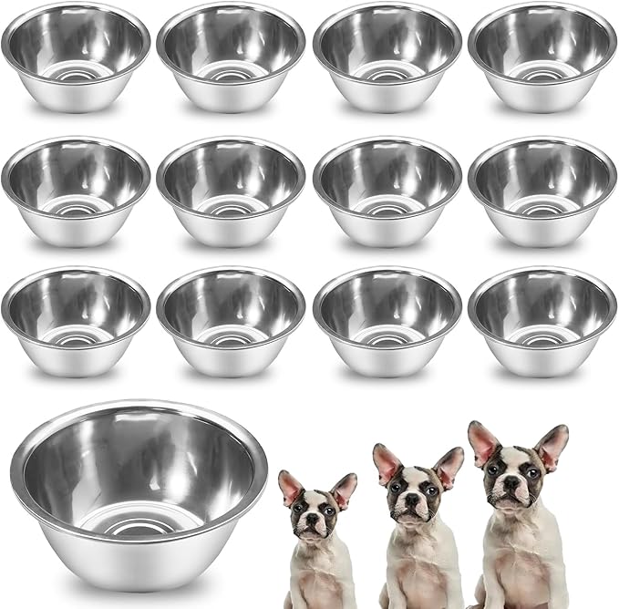12 Pcs 8 Cup Metal Dog Bowls Travel Kennel Food and Water Dish for Medium Large Size Dogs Cats, 64 Oz Thickened Stainless Steel Bowls