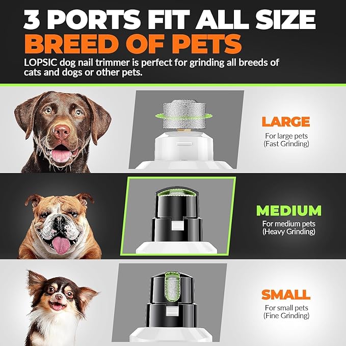 Whisper Quiet Dog Nail Grinder with LED Light, Safe & Stress-Free for Sensitive Dogs of All Breeds & Sizes, 3 Grinding Bits, 3-Speed, Pet Nail Trimmers, Rechargeable Painless Grooming Kit White