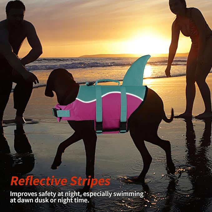 Dogcheer Dog Life Jacket Shark, Ripstop Dog Life Vest for Swimming Boating with Reflective Stripes & Rescue Handle, High Buoyancy Pet Swim Vest for Small Medium Large Dogs - Pink & Green, S