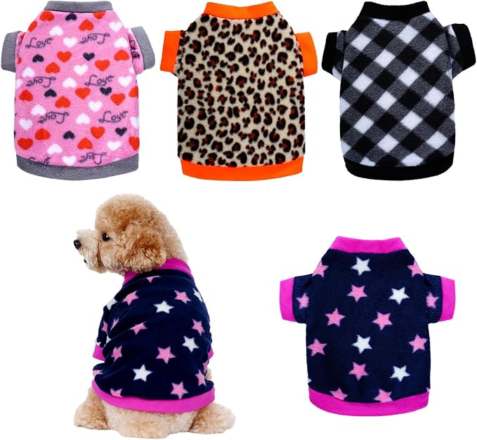 Rbenxia 4 Pcs Dog Fleece Sweaters Puppy, Warm Soft Fleece Sweater Doggie Sweatshirt Dog Pajamas Puppy Clothes for Winter, Small Dogs Cat Pets Outfits(Small)