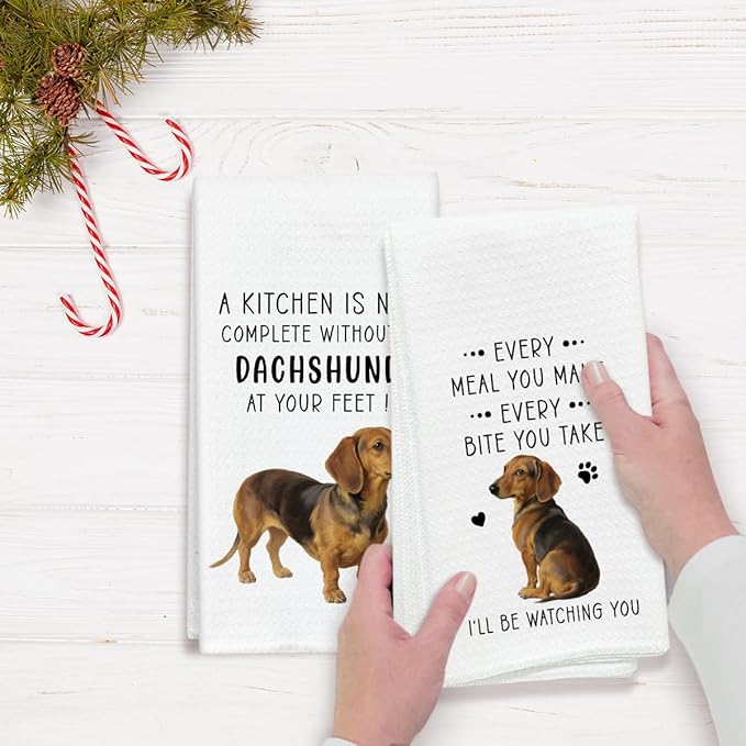 Funny Dachshund Dish Towels for Kitchen Sets of 2, Gifts for Dachshund Dog Lover, Drying Cloth Tea Towel Hand Towels for Cooking Baking Bathroom Decor, 16 x 24 Inch -12