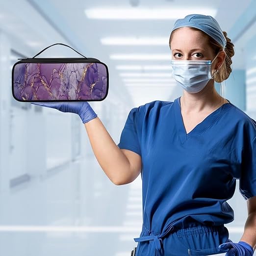 Gomyblomy Stethoscope Bag with Extra Pocket for Nurse Doctors, Purple Marble Print Stethoscope Case Large Capacity Stethoscope Holder for Classic III, Lightweight II S.E Stethoscope