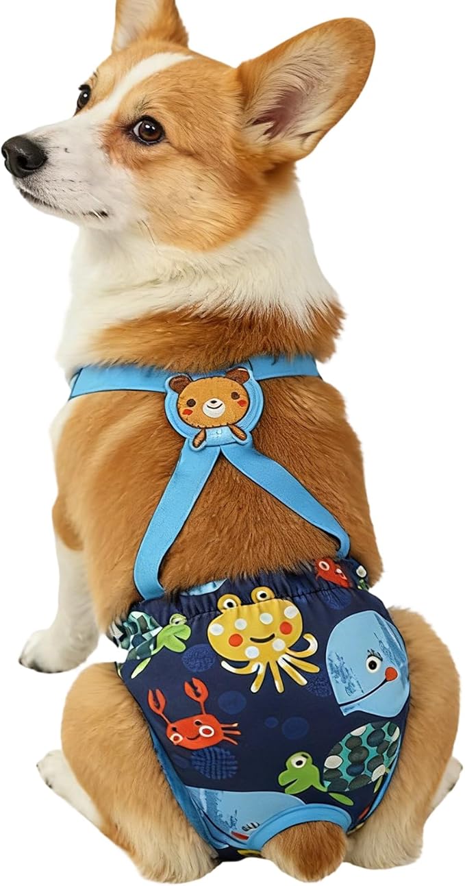 Dog Diaper Female,Washable Female Wraps with Suspender - Reusable Dog Panties | for Home Apartment Indoor Outdoor Travel Car Crate Kennel Yard Park Beach Camping