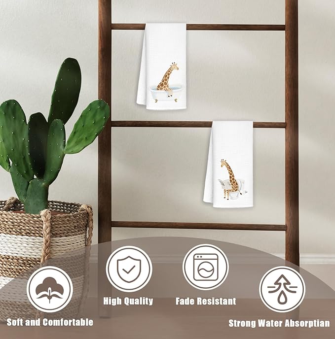 Funny Giraffe Bathroom Hand Towels Set of 2, Kids Bathroom Decor, Giraffe Gifts for Women Kids, Wild Animal Hand Towels for Bath Room Washroom Toilet, 16x24 Inch