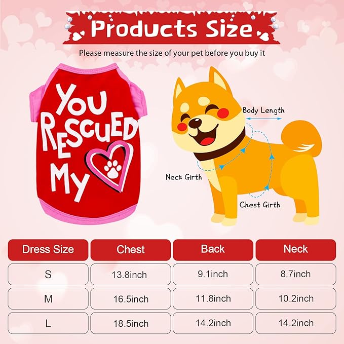 Weewooday 5 Pieces Valentine‘s Day Dog Shirt for Small Dogs Girl Small Dog Puppy Clothes for Chihuahua Yorkie Bulldog Schnauzer Breathable Shirt Vest(Large)