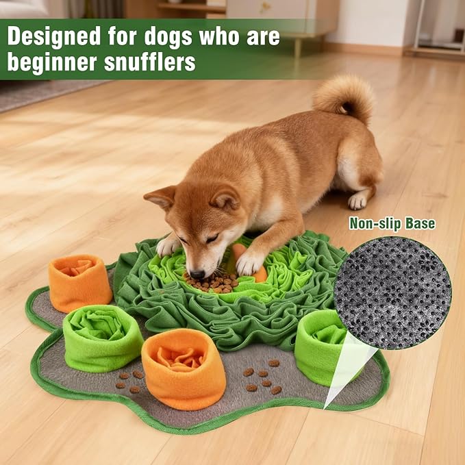 Snuffle Mat for Dogs, 18'' Dog Paw Shape Interactive Dog Puzzle Toy Build-in Squeaker Sniff Mat for Slow Eating Encourages Natural Foraging Skills for All Breeds Indoor & Outdoor Use (Green)