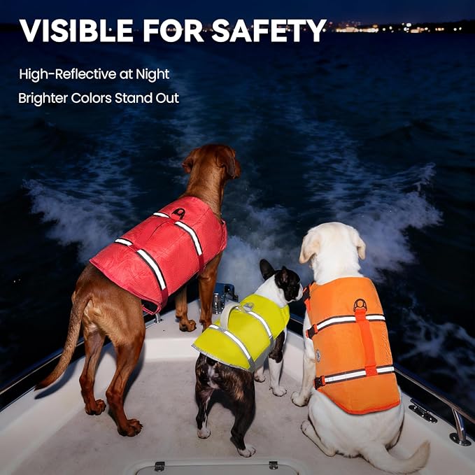 VIVAGLORY Rip Stop Dog Life Vest, Swimming Vest with Handle, Buoyancy for Doggy Puppy, Dog Life Jacket for Swimming & Boating, XL, Yellow Grey
