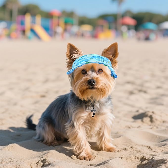 Dinosaurs Sun Hats for Mini Dogs Blue Dino Dog Baseball Cap Dogs Trucker Hats with Ear Holes XS