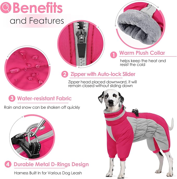 AOFITEE Small Dog Coat Warm Dog Jacket Winter, Windproof Dogs Winter Coat with Harness Built in, Reflective Turtleneck Dogs Puffer Jacket Snowsuit, Full Body Fleece Coats for Small Medium Large Pet
