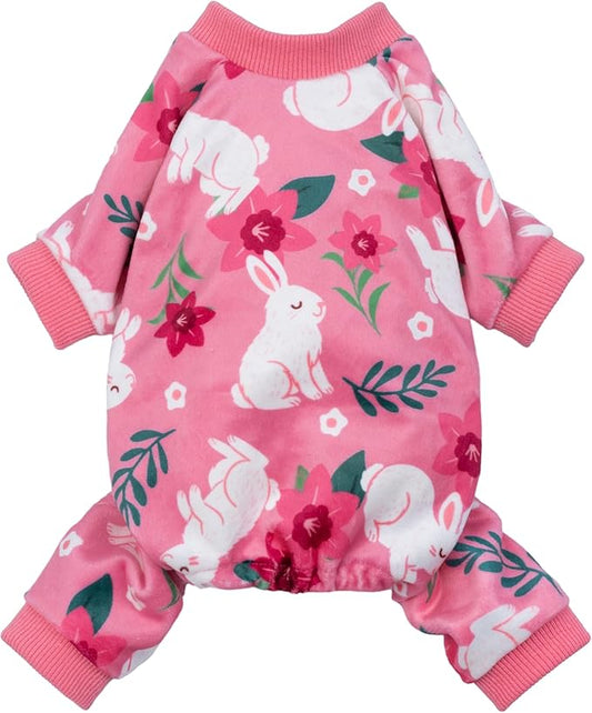 Fitwarm Floral Bunny Dog Pajamas, Cute Easter Outfit for Small Dogs Girl, Festive Pet Clothes, Pink, Red, White, Large