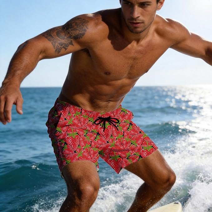 Mens Swim Trunks with Compression Liner Quick Dry Zipper Pocket Bathing