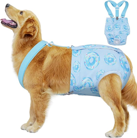Extra Large Dog Diapers Female, Reusable Large Dog Diapers Female with Suspender,Washable Highly Absorbent Doggie Diaper in Heat Cycle Period Incontinence, Beagle, Collie (Blue XL)