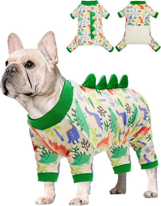 CuteBone Dinosaur Costume Dog Pajamas, Stretchy Spandex Crystal Velvet Sleepwear Coat for Small Dogs, Soft & Warm Pet Outfit Clothes for Cold Weather, Cozy Pullover Design COSP15XL