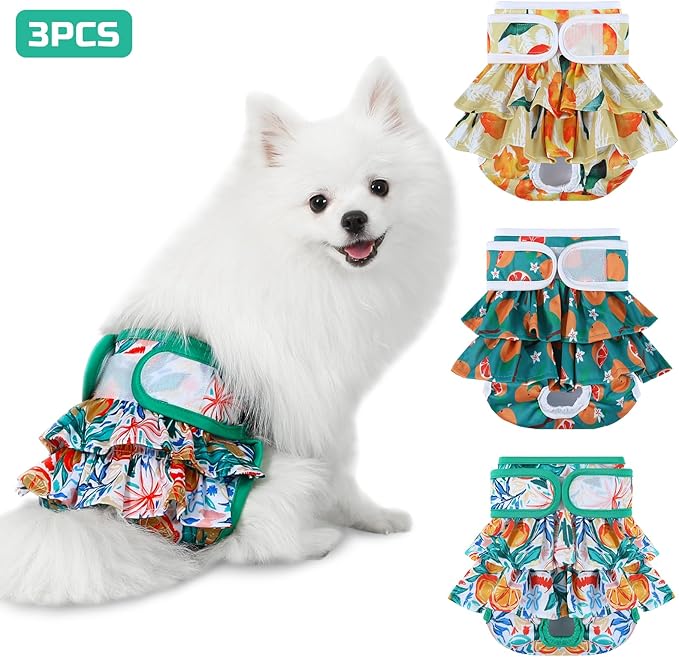 Dog Diapers Female Washable (3 Pack), Reusable Dog Period Diapers Female Doggie Diapers Puppy Diapers Female Dog Diapers for Heat, Incontinence, Excitable Urination,S