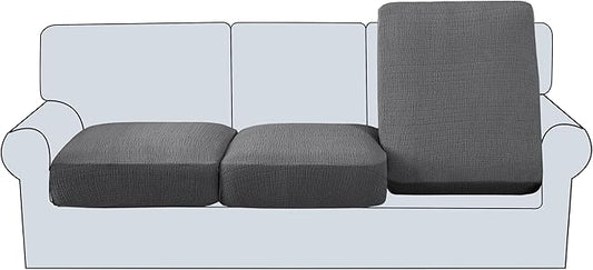 H.VERSAILTEX Jacquard Couch Cushion Covers High Stretch Sofa Covers for 3 Cushion Couch Furniture Protector Spandex Anti-Slip Soft Thickened Slipcovers Crizzle Pattern(3 Seat Covers, Grey)