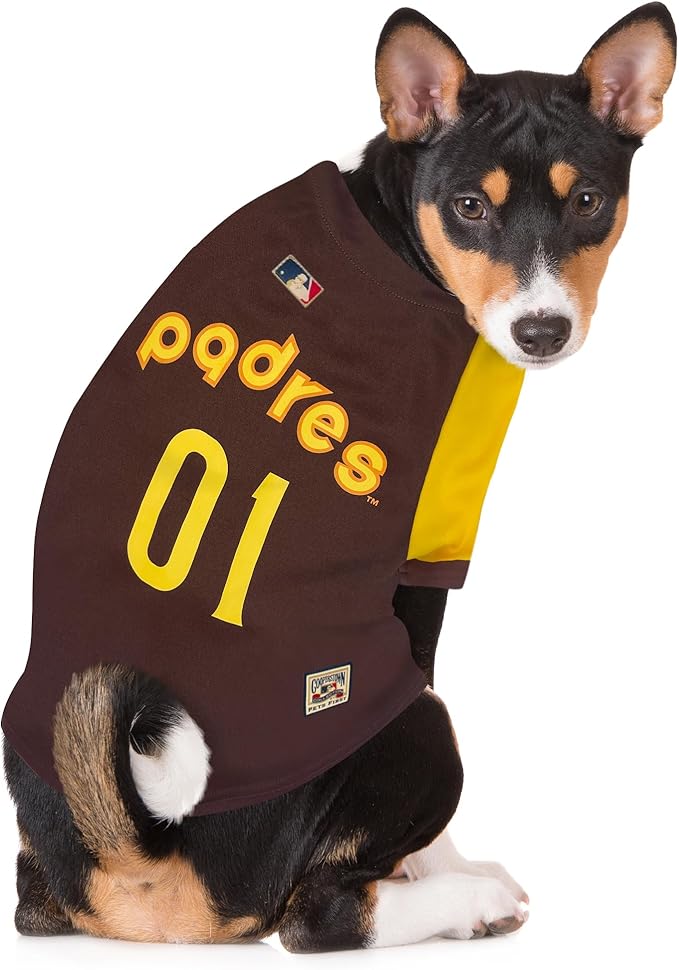 MLB SAN Diego Padres Vintage Throwback Jersey for Dogs & Cats in Team Color. Comfortable Polycotton Material, Small