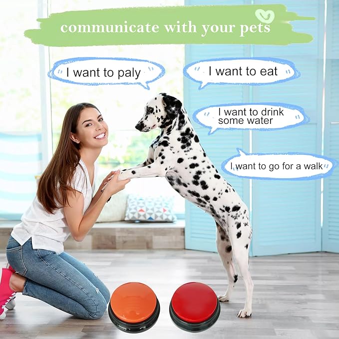 Set of 2 Dog Buttons for Communication, Voice Recordable Buttons for Classroom, Dog Training Talking Buttons Starter Set, Pet Easy Speaking Buttons Tools