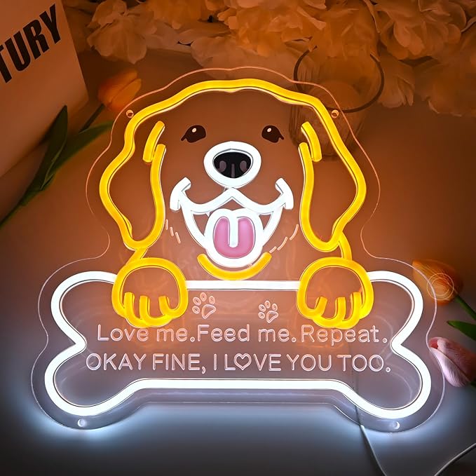 Britrio Golden Retriever Labrador Dog Neon Sign LED Puppy Neon Light Bedroom Pet Room Home Living Wall Decor Party Decoration Birthday Dog Lover Gift for Game Room Pet Shop 5V USB 13.78''