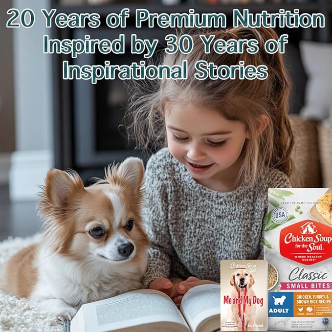 Chicken Soup for the Soul All Natural Premium Small Bites Adult Dry Dog Food, Real Meat First Ingredient, No By-Products, Supports Gut & Immune Health, Chicken, Turkey & Brown Rice, 4.5lb