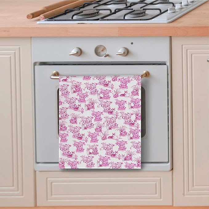 Chinoiserie Pink Corgi Kitchen Towels,Corgi Gifts for Corgi Lovers Dish Tea Towels for Kitchen Decor,Pink Corgi Decorative Hand Towels for Bathroom, 16x24 Inches